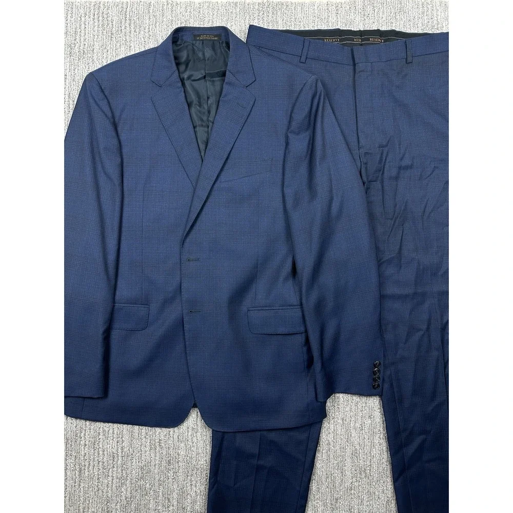 Jos. A. Bank Reserve Suit Mens 43L W37 Blue Check Lanificio Super 120s Wool USA